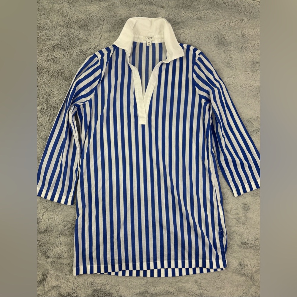 J Crew Blue and White Striped Light Cotton Tunic Top XS
